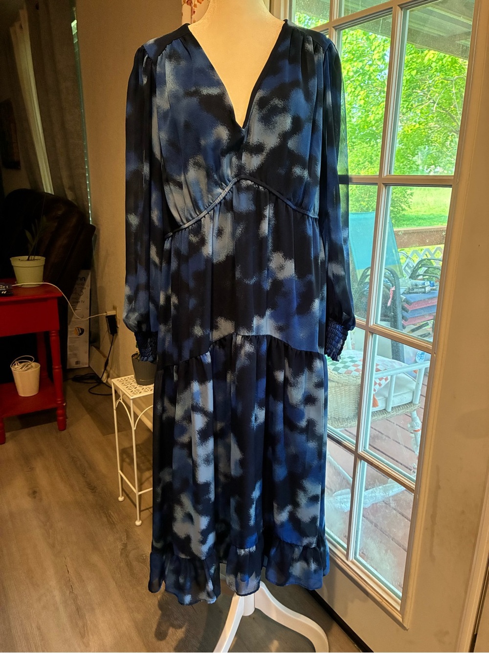 Taylor Navy and Light Blue Tie-Dye Maxi Dress